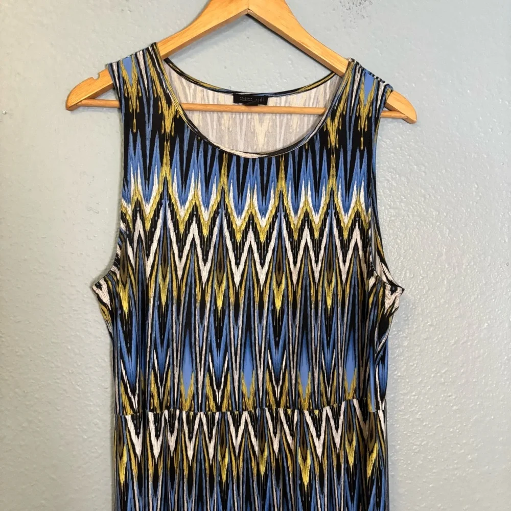 J. Jill Wearever Ikat Print Blue Yellow Sleeveless Knit‎ Maxi Dress - Picture 4 of 9